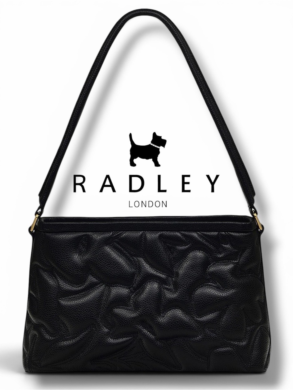 RADLEY LONDON Floral Street Medium Black Textured Leather Shoulder Bag